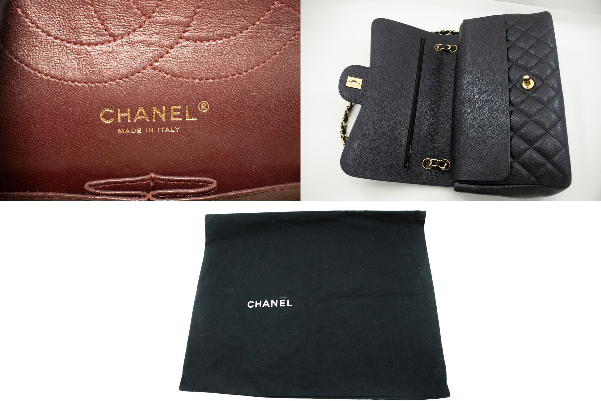 CHANEL Classic Large 11" Chain Shoulder Bag W Flap Black Caviar L66 hannari-shop