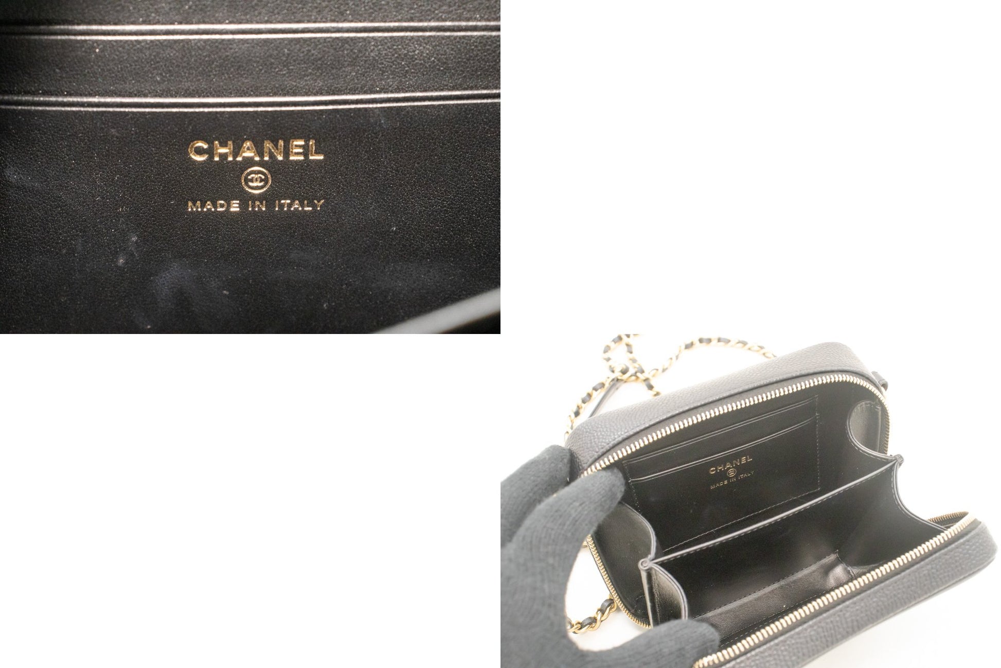 CHANEL Micro Caviar Grained Calfskin Chain Shoulder Bag Black Zip L82 hannari-shop