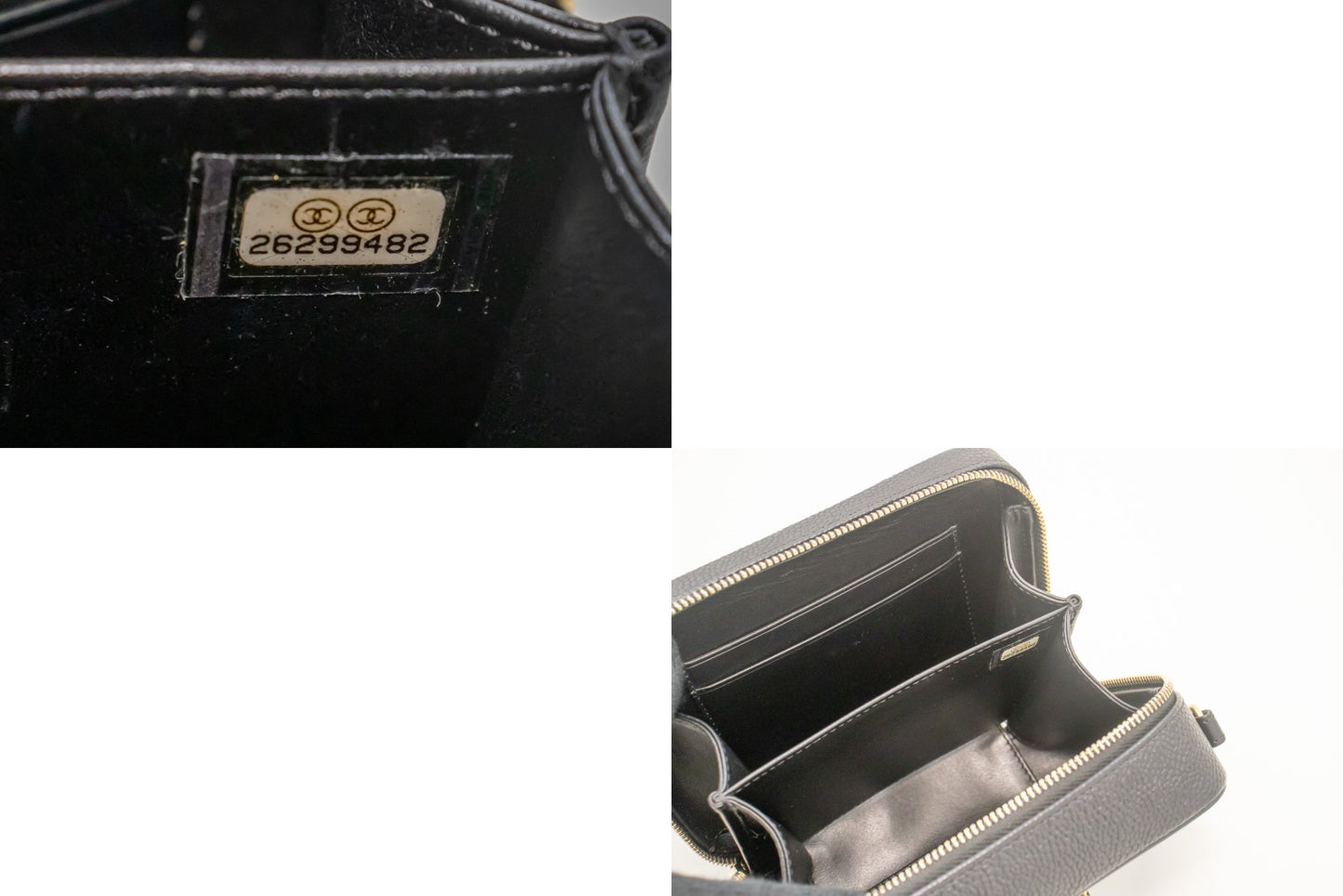CHANEL Micro Caviar Grained Calfskin Chain Shoulder Bag Black Zip L82 hannari-shop