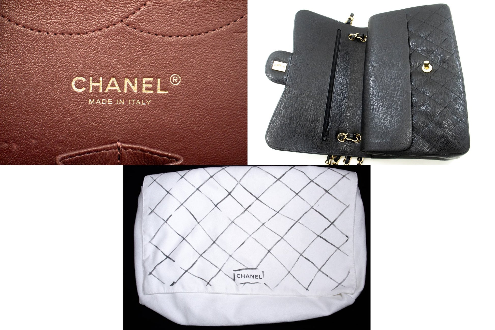 CHANEL Classic Large 11" Grained Calfskin Chain Shoulder Bag Black L65 hannari-shop