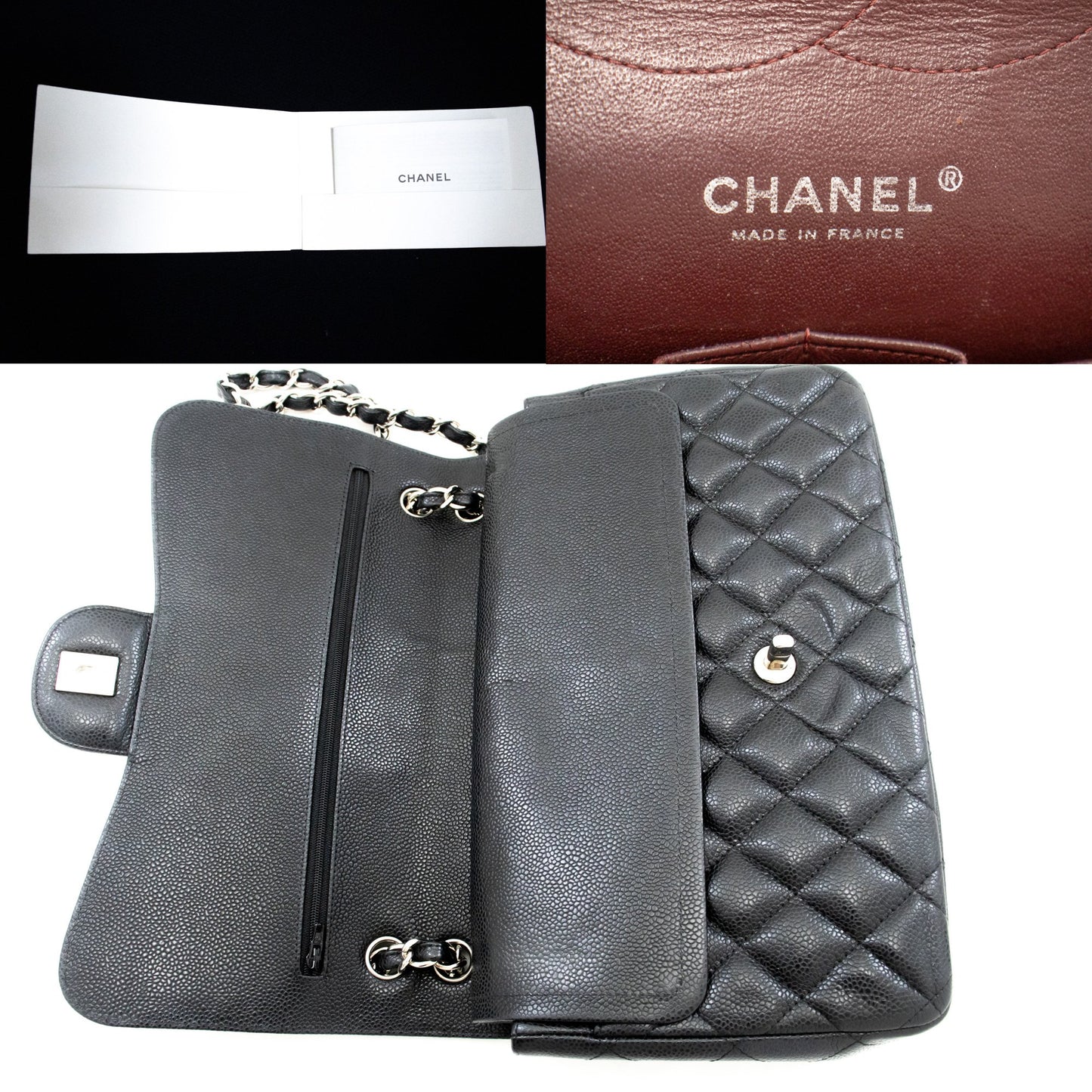 CHANEL Grained Calfskin Large Chain Shoulder Bag W Flap SV Classic L06 hannari-shop