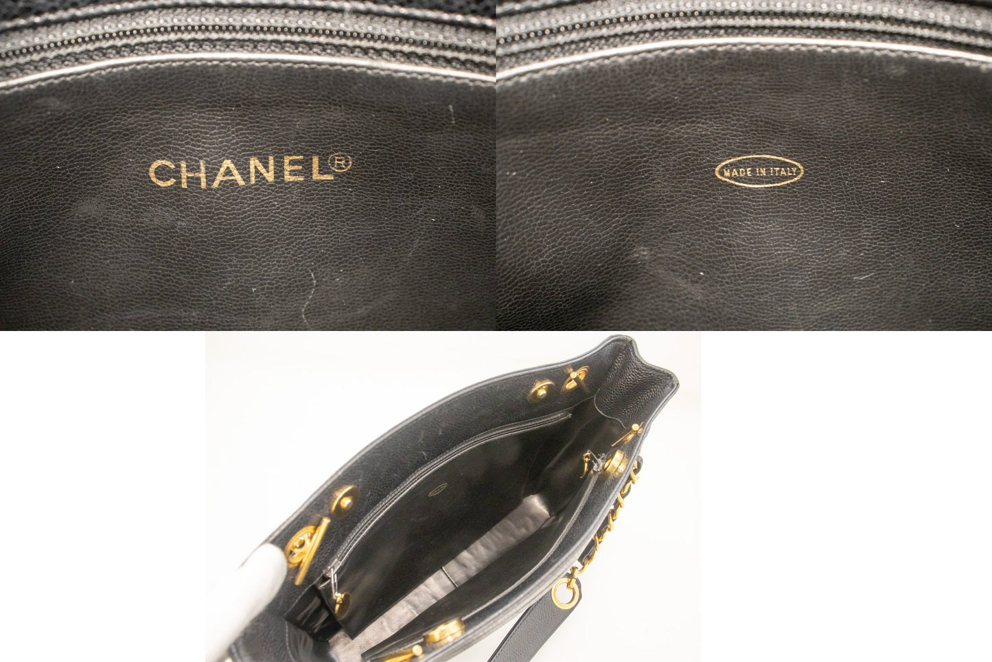 CHANEL Caviar Triple Coco Chain Shoulder Bag Black Leather Gold m25 hannari-shop