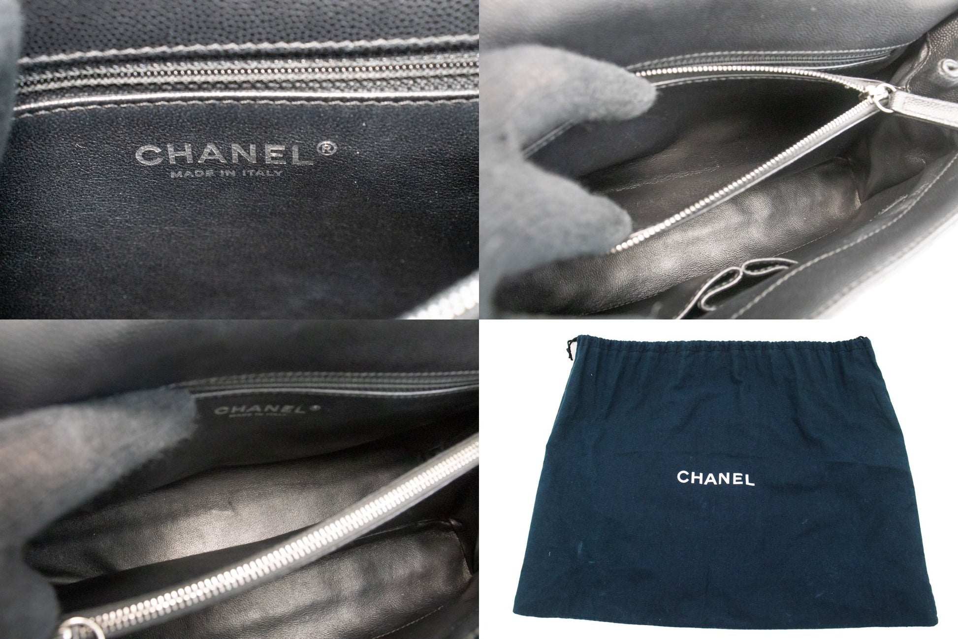 CHANEL 2 Way Top Handle Handbag Shoulder Bag Black Caviar Leather L52 hannari-shop