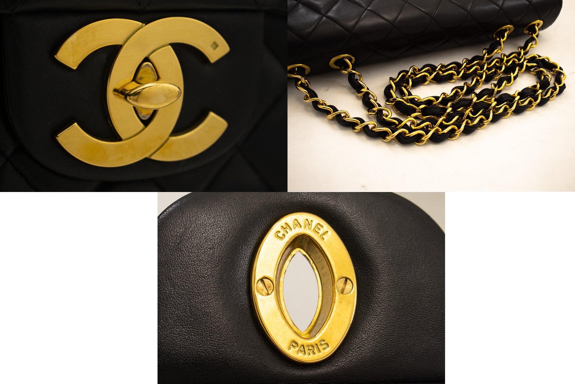 CHANEL Classic Large 13" Flap Chain Shoulder Bag Black Lambskin j74 hannari-shop
