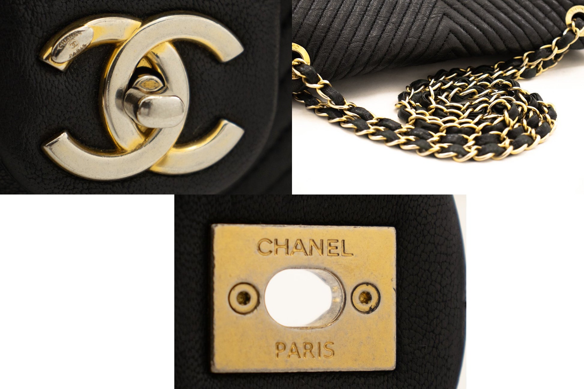 Chanel Chevron V-Stitch Leather Chain Shoulder Bag Single Flap Mat k59 hannari-shop