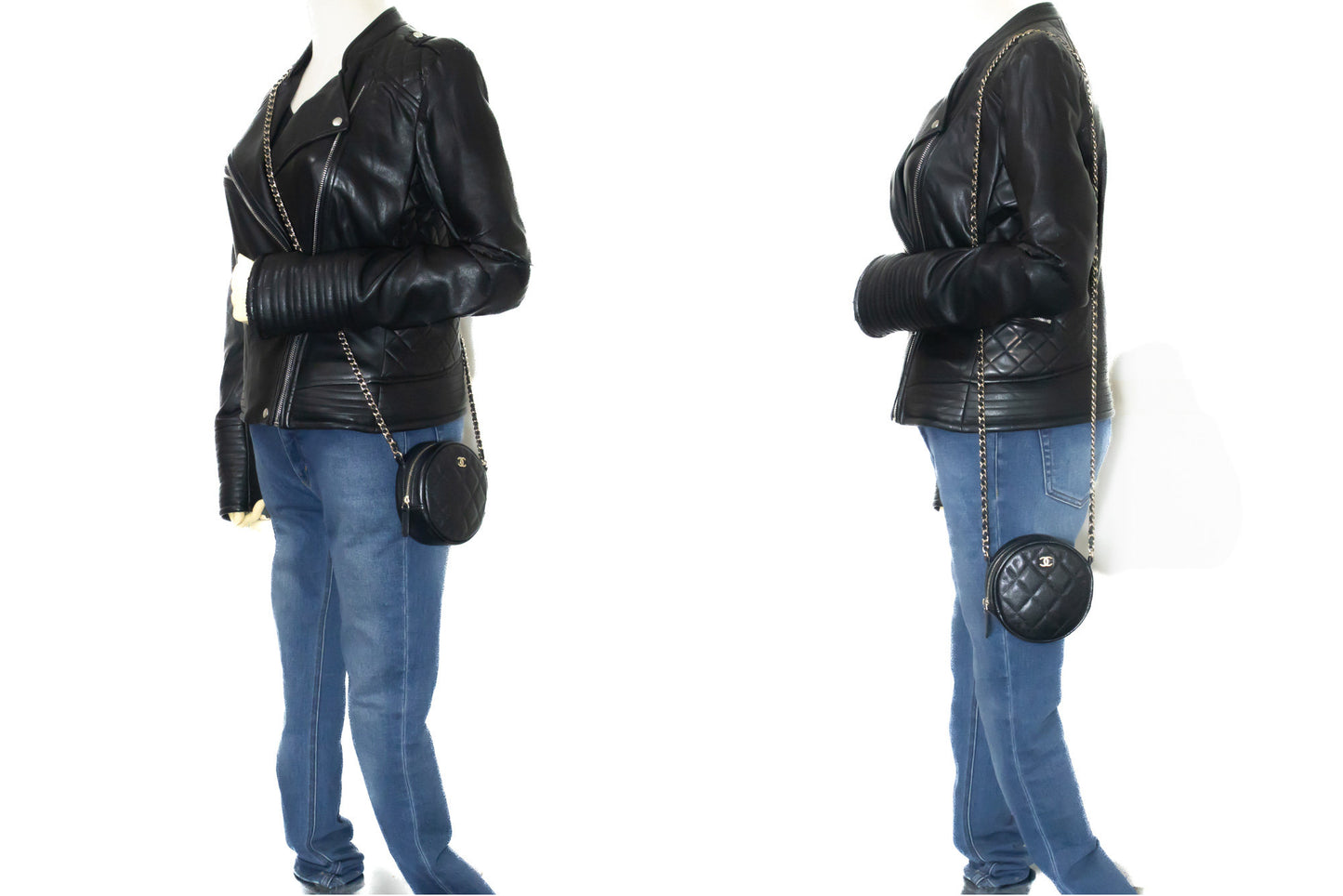 CHANEL Round Zip Caviar Small Chain Shoulder Bag Black Quilted m55 hannari-shop