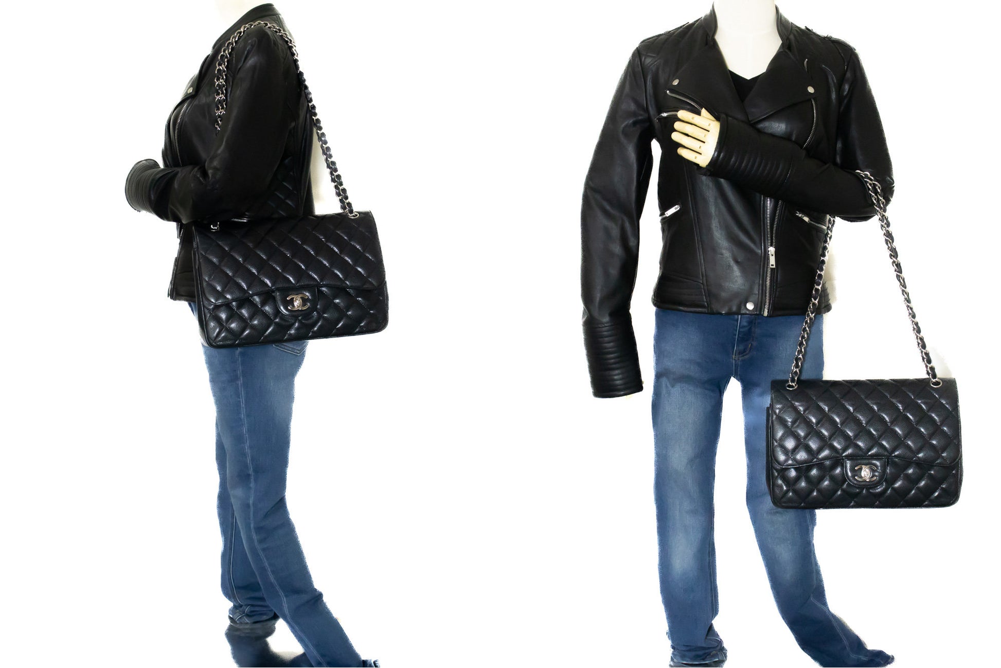 CHANEL Grained Calfskin Large Chain Shoulder Bag W Flap SV Classic L06 hannari-shop