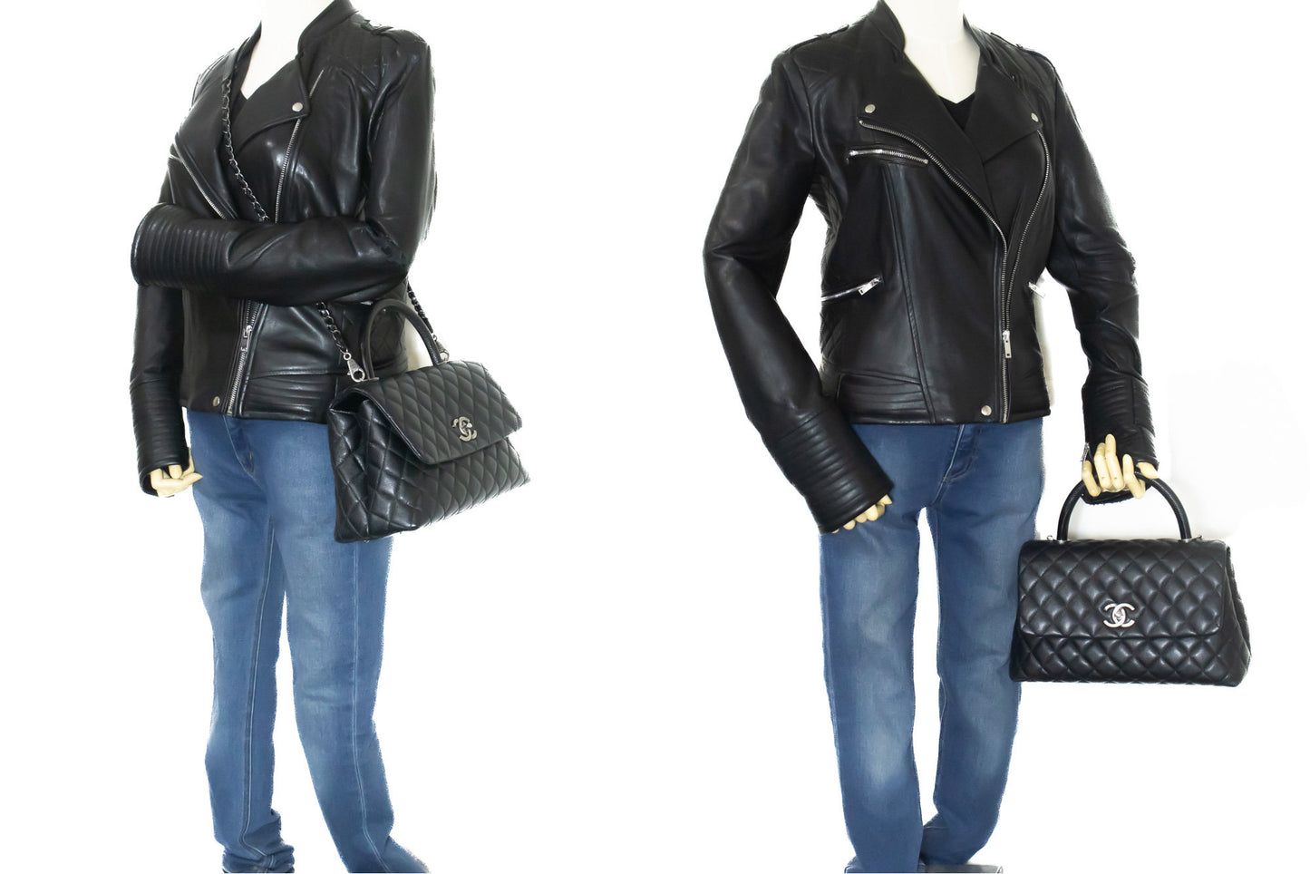 CHANEL 2 Way Top Handle Handbag Shoulder Bag Black Caviar Leather L52 hannari-shop